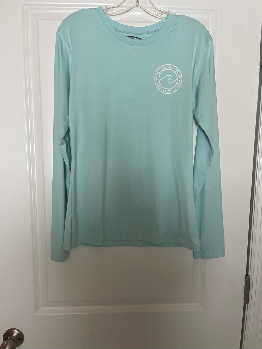 Ron Jon Light Aqua Long-Sleeve Tee with Chest Wave Logo